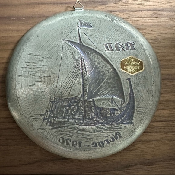 Rare Eik Tinn Pewter Raft Boat Ra II 1970 Collector Souvenir Plate Size 6 1/2'' - Picture 7 of 7